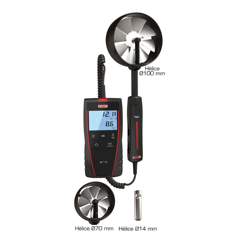 KIMO LV 117 S Portable Thermo-Anemometer with remote vane probe, 32 to 122°F
